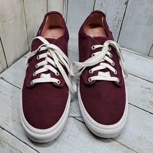 Vans Off the Wall Women 11 Maroon White Laceup Canvas Skate Shoes Sneakers